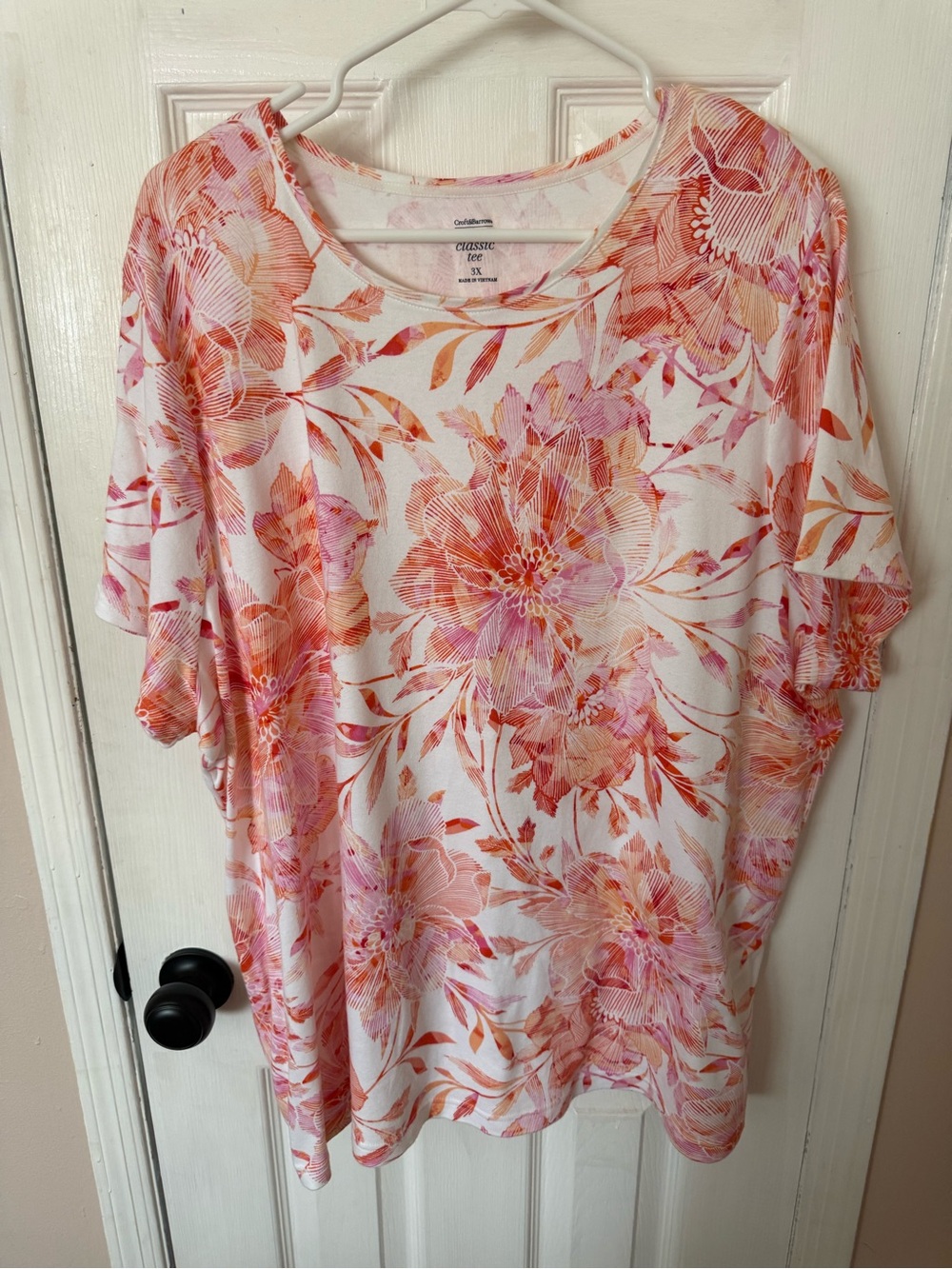 Croft & Barrow Pink Floral Short-Sleeve Women's Top 100% cotton 3X